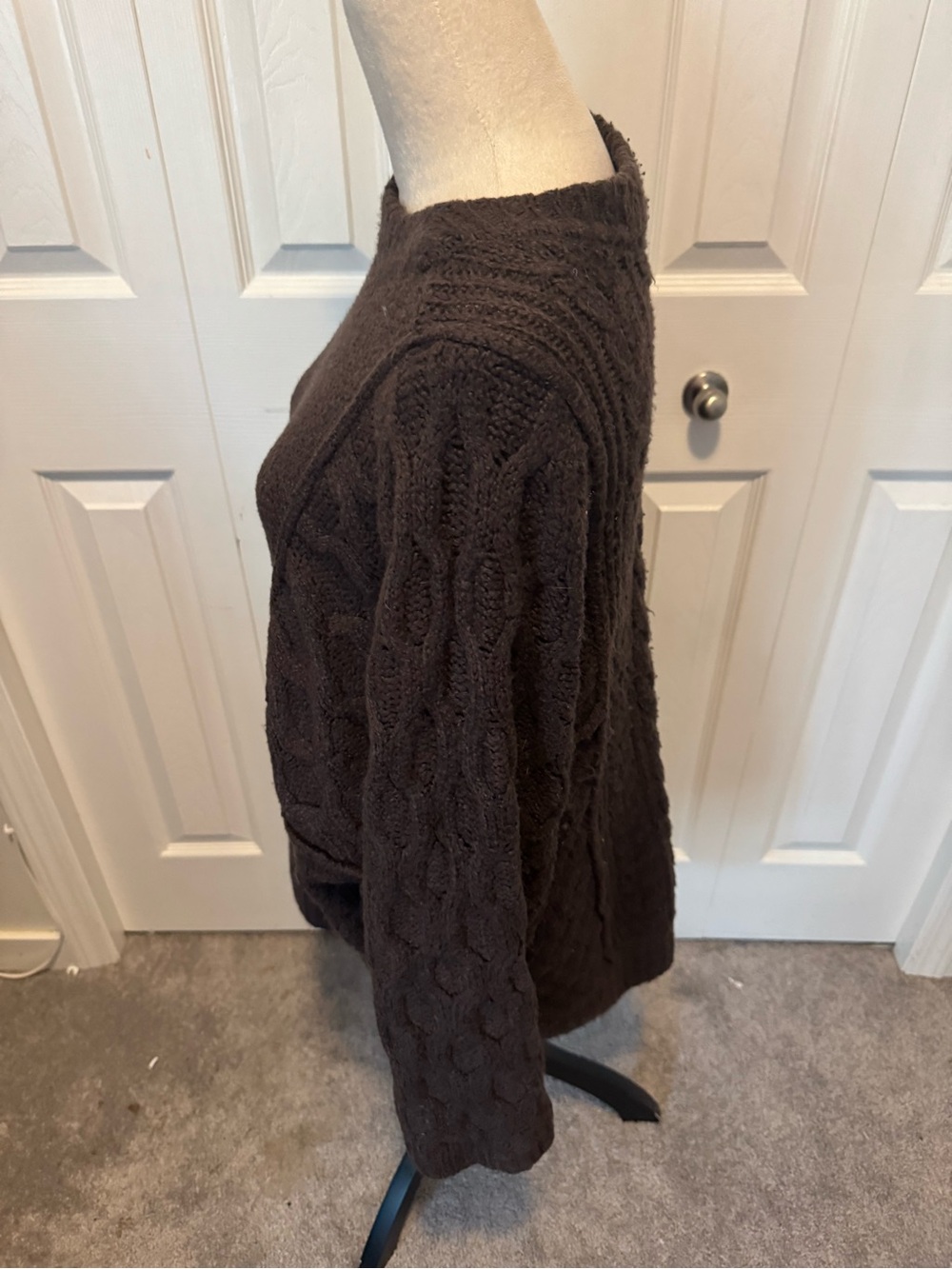 Oversized Free People Cable-Knit Crew Sweater in Brown - Picture 9 of 16